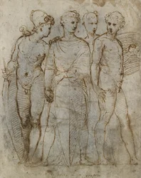 Group of Warriors (Donatello's St George ved Orsanmichele i sentrum) (penn og brunt blekk på hvitt papir)